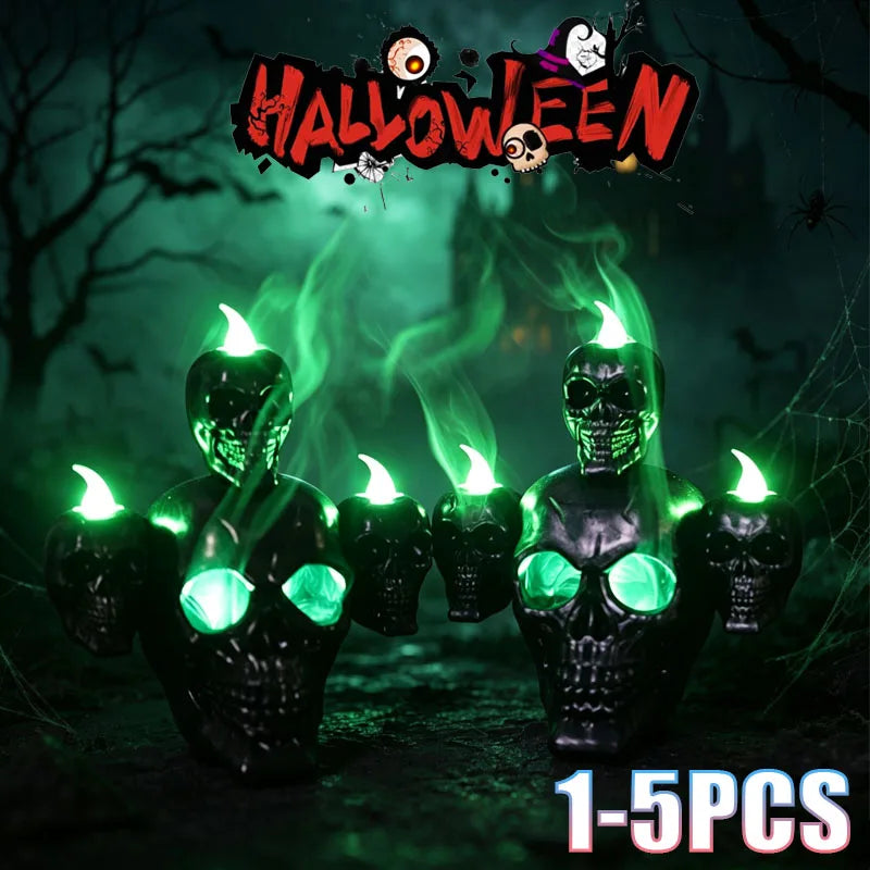 1-5PCS LED Skull Candle with Fog Effect for Halloween Table Centerpiece Spooky Ornament Haunted House Party Decoration Prop Vue