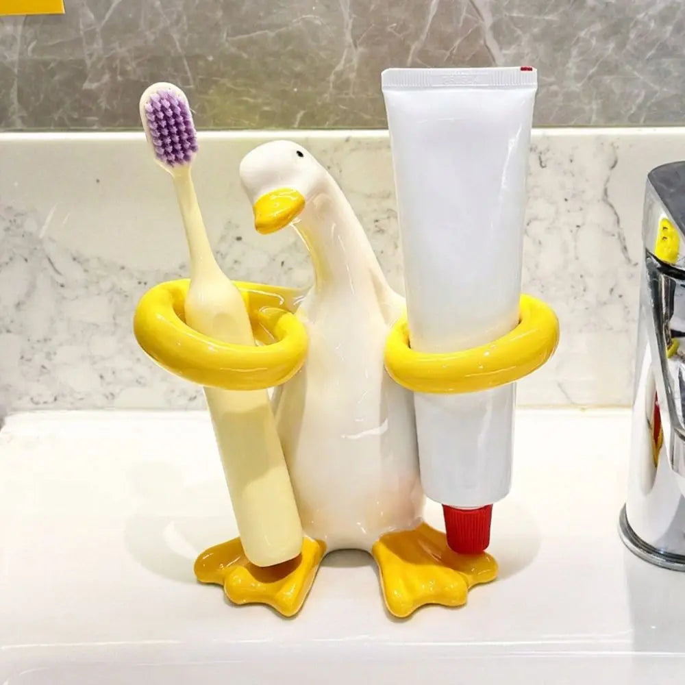 Duck-Shaped Electric Toothbrush Holder Ceramic Waterproof Toothpaste Toothbrush Rack Portable Space-Saving Makeup Brush Shelf Vue