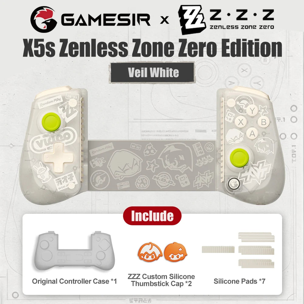 GameSir X5s Zenless Zone Zero Edition Bluetooth Gamepad Android iOS Controles pra PC Switch Wireless Controller para Celular Vue ZZZ Veil White