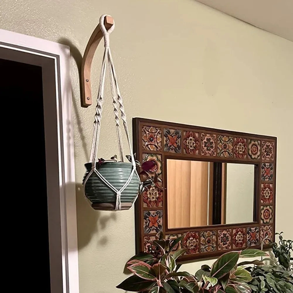 2PCS Wall Mounted Wooden Plant Hanger Farmhouse Style Multipurpose Wall Hanging Hook Handmade Sturdy Hanging Flower Pot Hook Vue