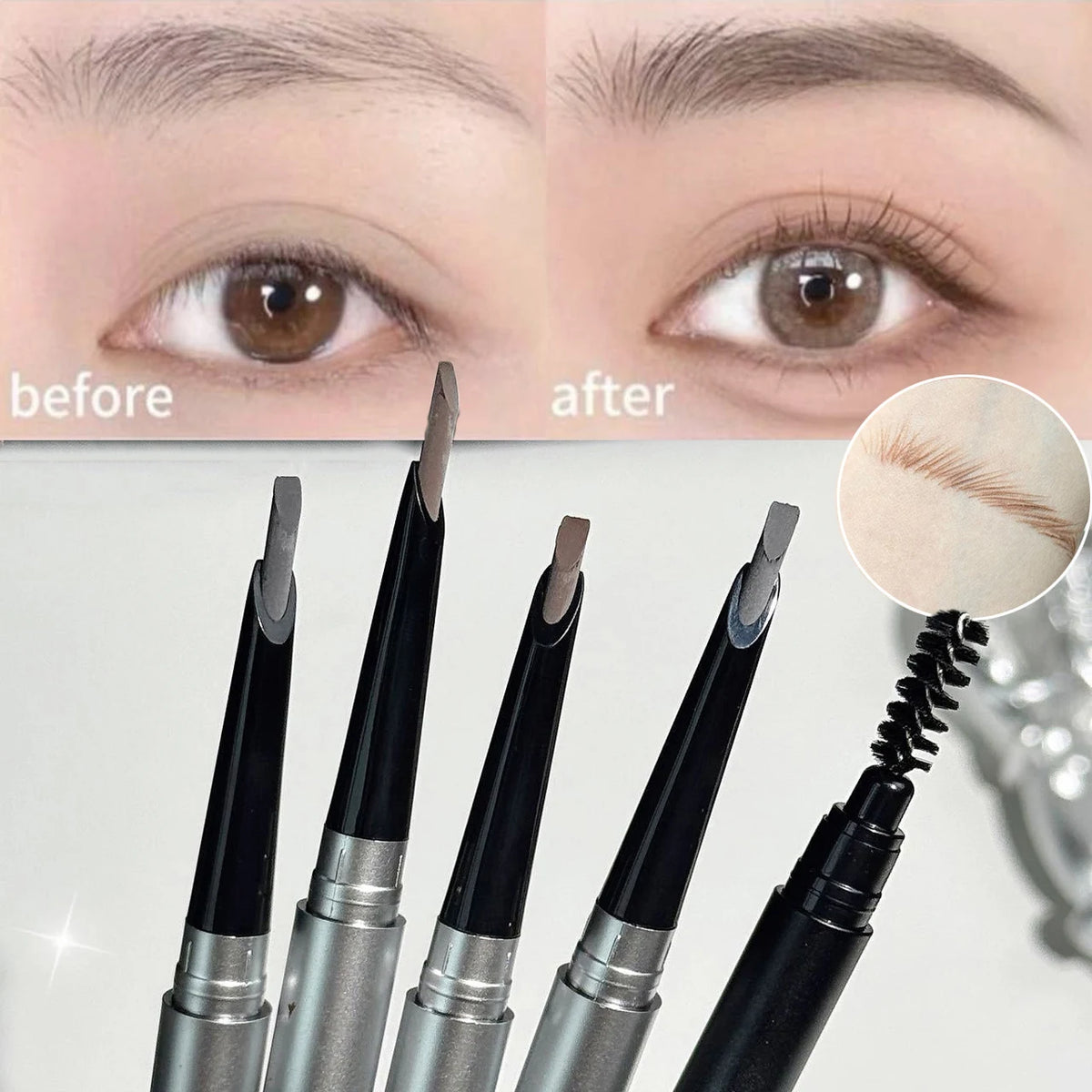 Double Ended Eyebrow Pencil Tea Brown Rotatable Eye Brow Pen Sweatproof Waterproof Smooth Lasting Beauty With Brush Makeup Tool Vue