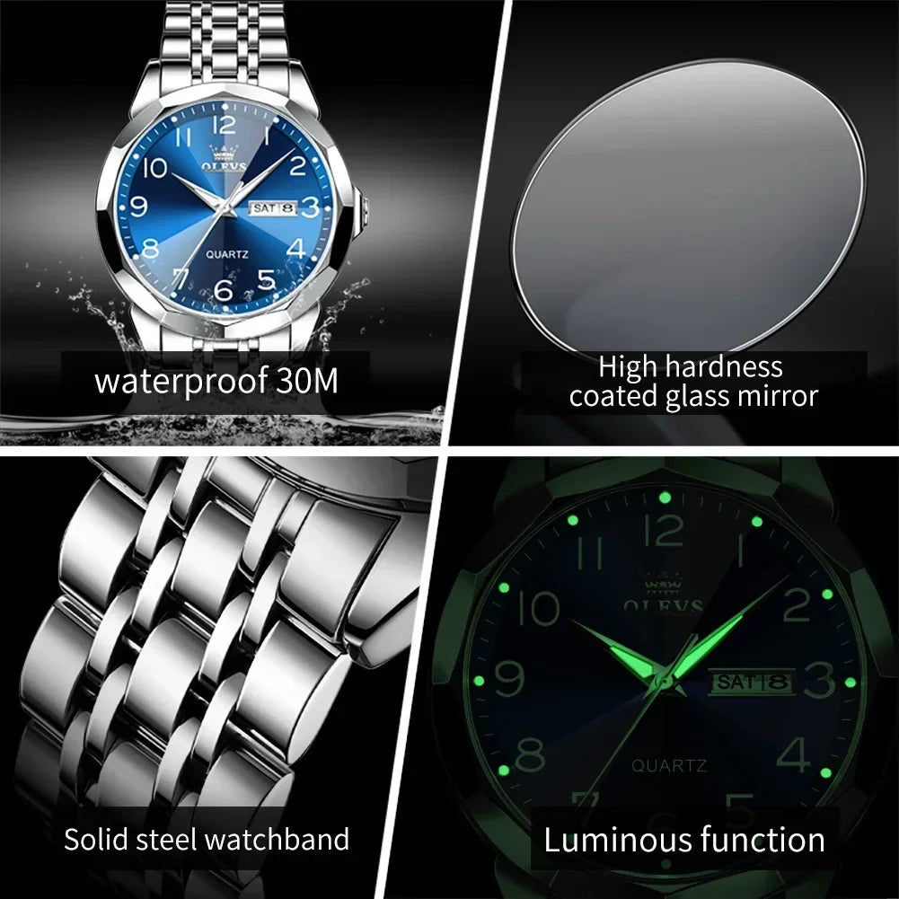 OLEVS 9970 Men's Luminous Quartz Watch – Waterproof & Luxury Men's Quartz Watch Vue