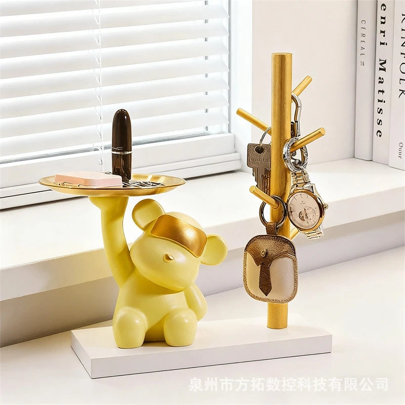 Covering Eyes Bear Key Tray Decorative Catchall For Living Room Entryway Console Table Shoe Cabinet Home Accent Gift For Women Vue