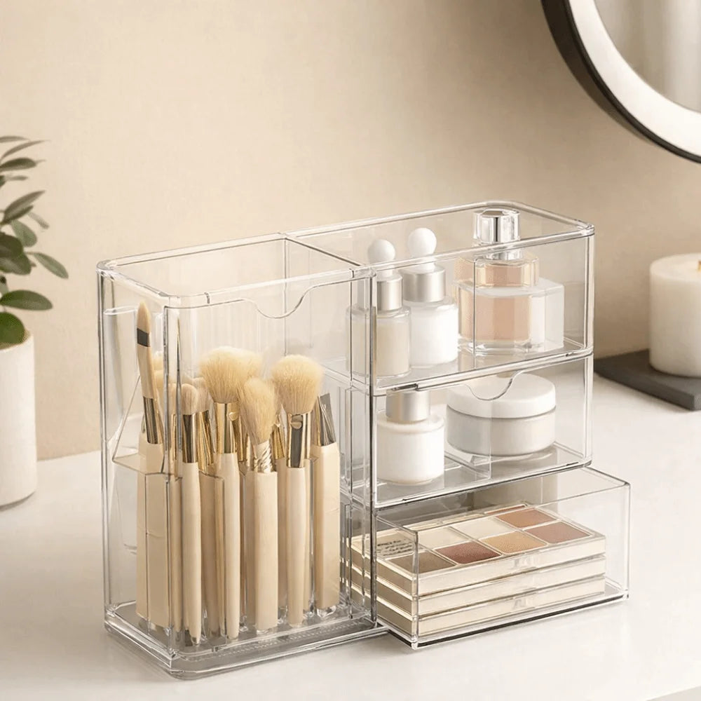 Plastic Cosmetic Storage Box Transparent Dust-Proof Cosmetic Display Case with Drawers Large Capacity Makeup Storage Container Vue