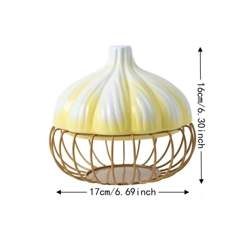 Practical Iron Garlic Shape Storage Basket Ceramic Space Saving Garlic Ginger Basket Egg Storage Vegetables Organizer Kitchen Vue