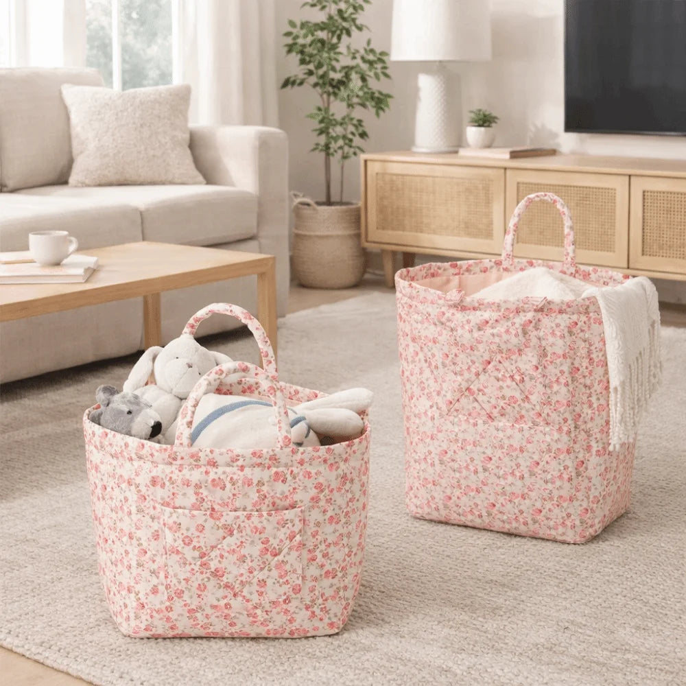 Large Capacity Laundry Storage Basket Folding Easy Carry Handles Dirty Clothes Basket Hand-held Floral Design Vue