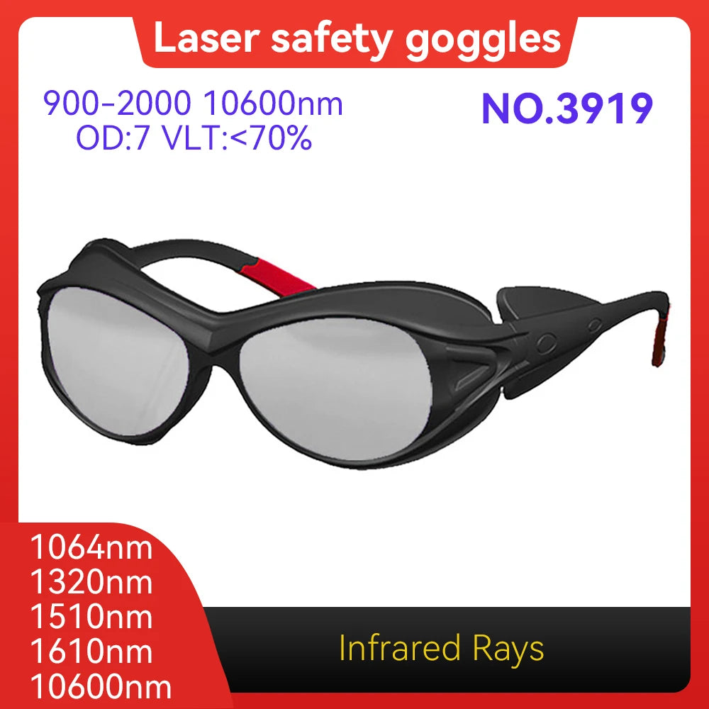 Laser Safety Glasses CE EN207 9000-11000nm OD6+Hard PC Lens Eyewear for Wood Acrylic CO2 Laser Cutting Machine Laser Goggles Vue Model 3919 OD7