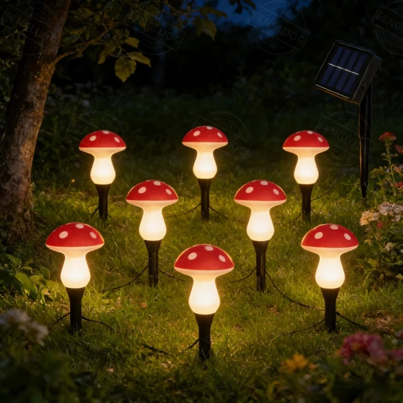 Cute Solar Mushroom Stake Lights 8/12/20 LED 8 Lighting Modes Garden Path Lawn Festival Party Decoration Gift Vue