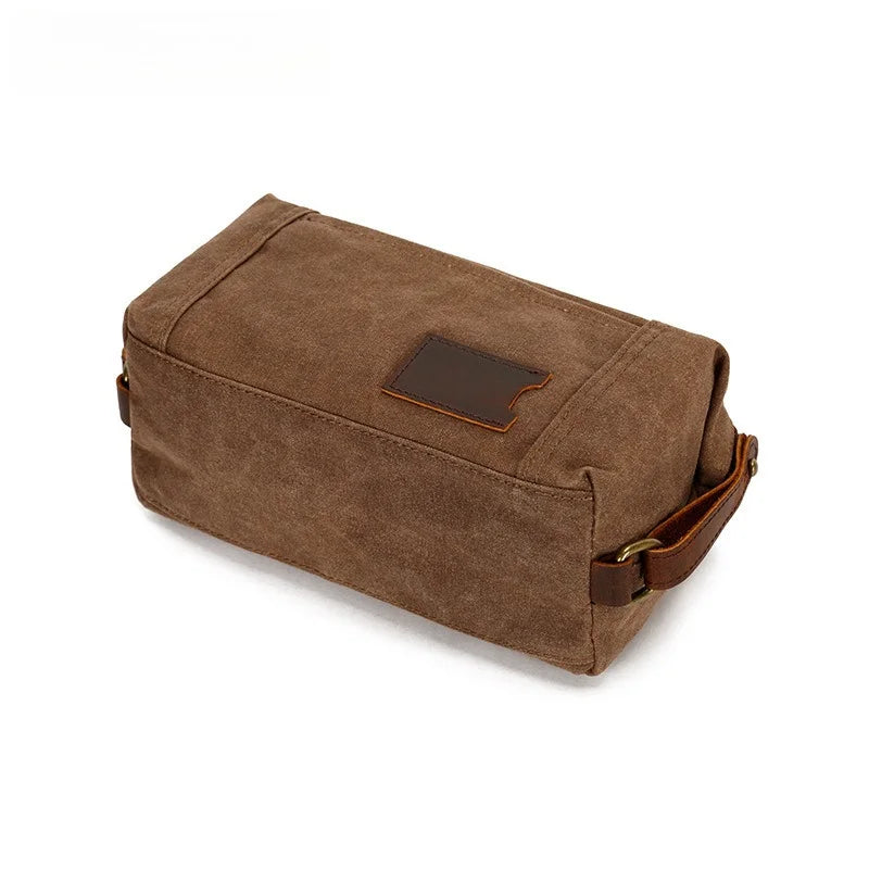 Men's Travel Clutch Bag Oil Wax Canvas Wash Bag Retro Clutch Bag First Layer Cowhide Wrist Bag Vue