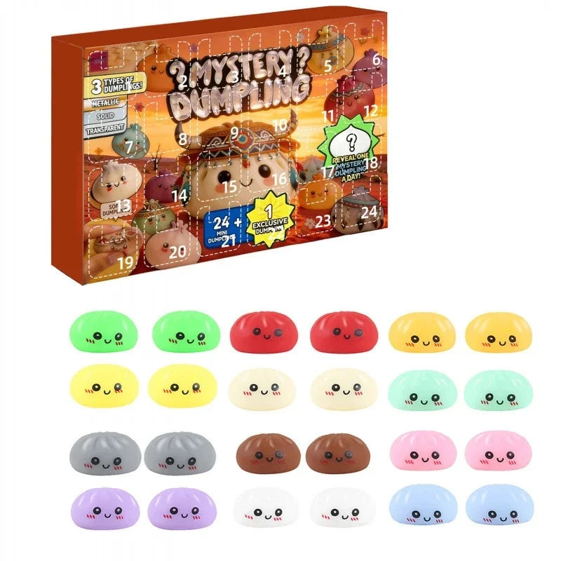Surprise Dumpling Blind Box Countdown Calendar 24 Day Stress Relief Squeeze Toy Set Kids Teens Women Desk Party Table Decor Gift Vue