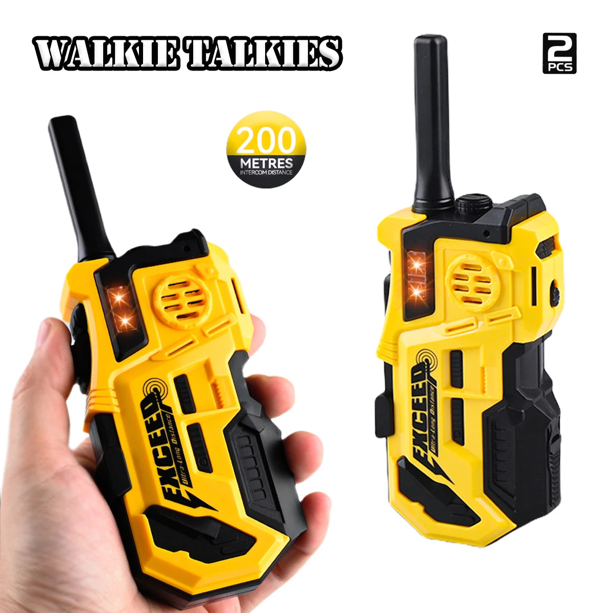 Walkie Talkies, 2 Pcs Long Range Talkies Toys for Kids Channels 2 Way Radio Toy with Light, for Outdoor Sports Camping Climbing Vue YELLOW