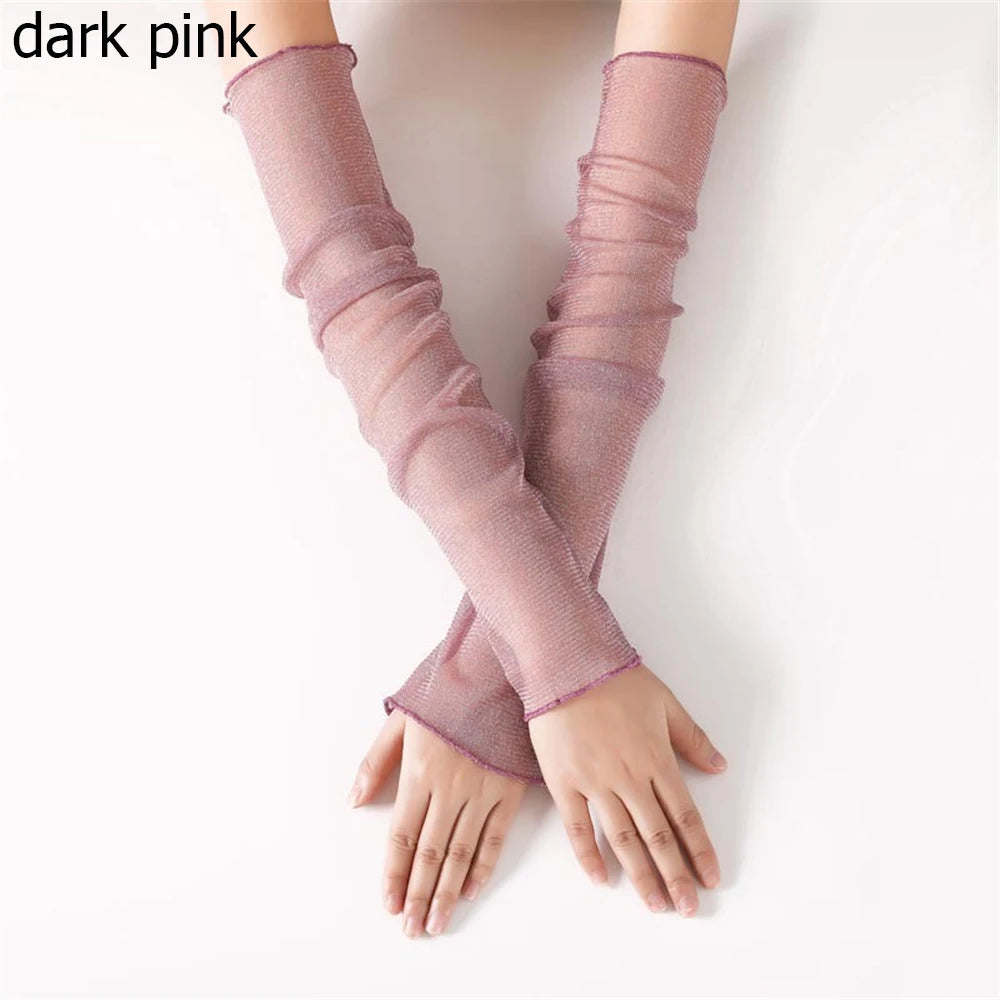 Women's Summer Sun Protection Sleeves Mesh Lace UV Thin Long-sleeved Vue dark pink
