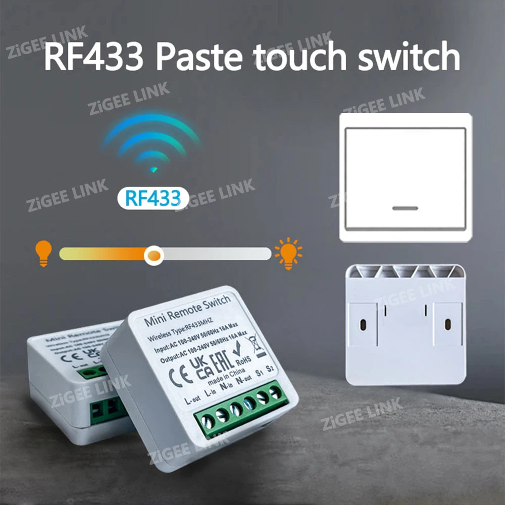 RF 433MHz Wireless Smart Wall Light Switch Panel Remote Control Mini Relay Receiver for LED Lightings Fan Vue