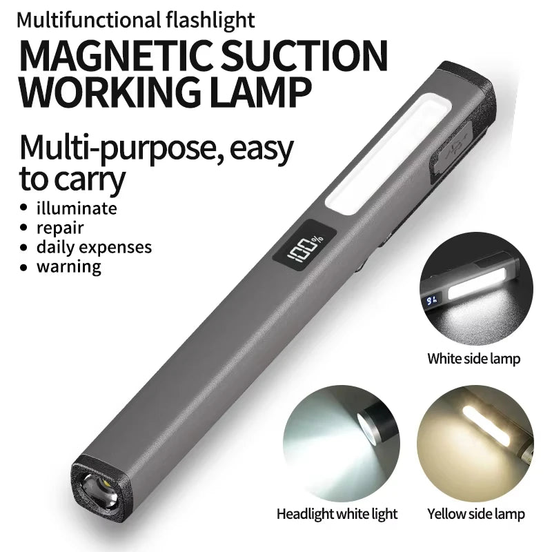 Rechargeable Pen Light Flashlight Led Pen Flashlight Pocket Light for Camping Work Repair Outdoor Small Mini Cob Light Magnets Vue
