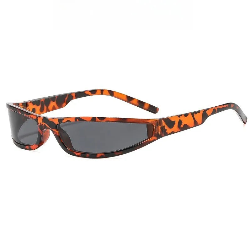 Y2K Narrow Rectangle Sunglasses UV400 Unisex Sport Punk Shades Fashion Sunglasses Vue leopard gray