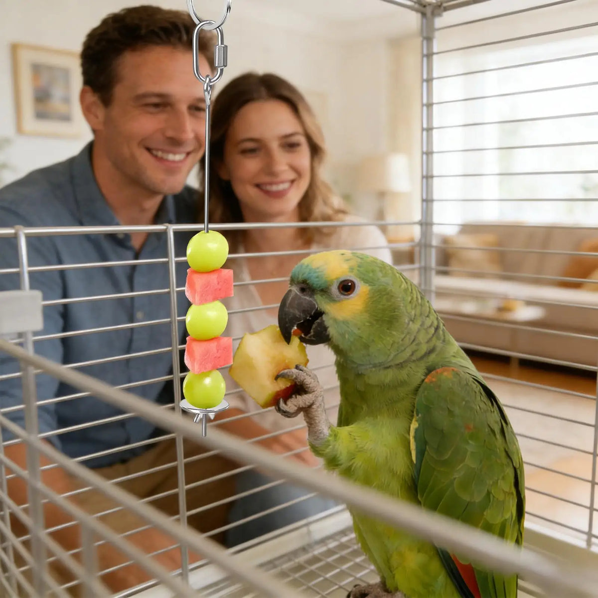 S/M/L Stainless Steel Bird Fruit Skewer Holder for Cage Foraging Toy for Parakeet Cockatiel Conure Macaw Finch Dishwasher Safe Vue