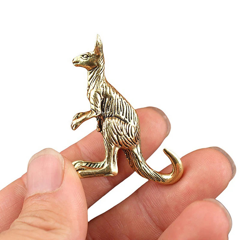 1PCS Brass Kangaroo Sculpture Vintage Animal Figurine Gold Plating For Desk Decoration Vue