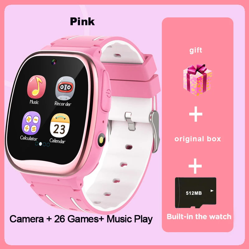 26 Game Smart Watch Kids Music Player Video Recorder Alarm Clock Stopwatch Flashlight Children Smartwatch Camera Boys Girls Gift Vue Pink