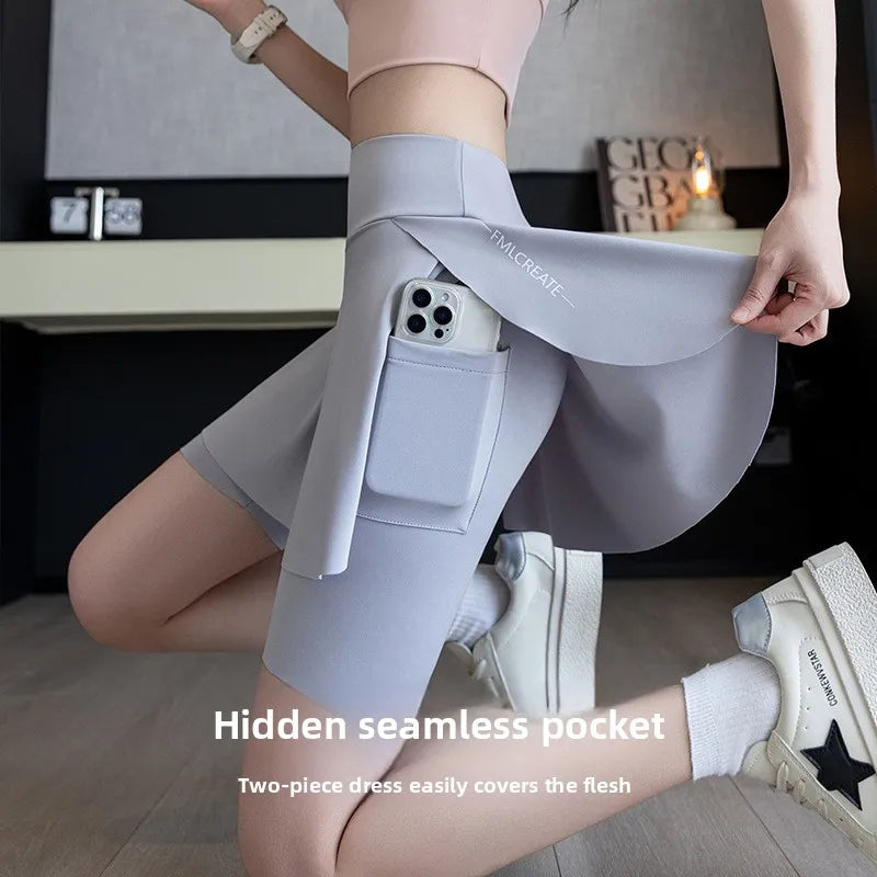 Fake Two Piece Skirt Leggings Yoga Tennis Shorts with Pockets 3 Lengt Bike Shorts for Women Running Gym Outdoor Vue