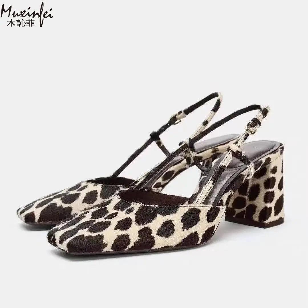 Women's Leopard Print Square Toe Block Heel Pumps Block Heel Pumps Vue