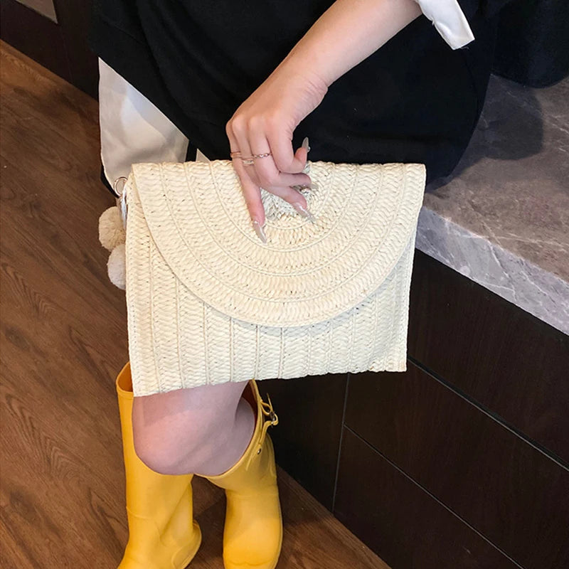 Handmade Straw Woven Beach Shoulder Crossbody Bag Women Envelope