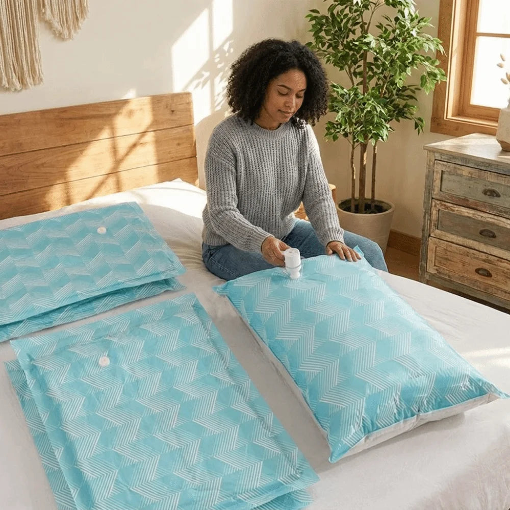 6PCS Large Capacity Vacuum Compression Bag Space Saving Dust-proof Clothes Moving Bag Moisture-proof Vacuum Storage Bag Pillows Vue