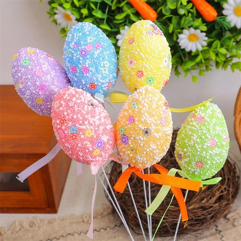 Easter Foam Egg Picks Printed Pattern Faux Eggs On Stakes For Table Centerpiece Party Decor Home Display Kids Spring Gift Vue