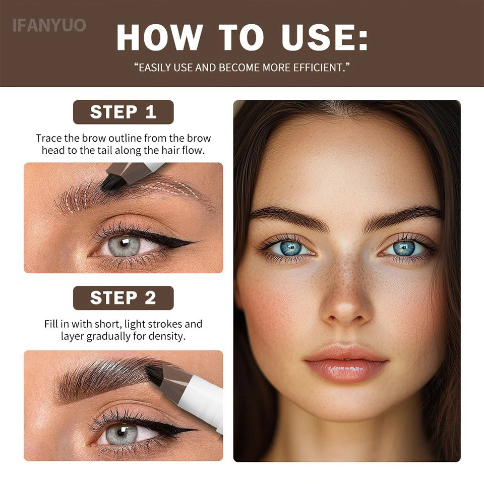 Long Lasting 4D Wild Eyebrow Pen Multi Forks Liquid Pen Tip Fine Sketch Natural Dark Brown Liquid Tattoo Brow Waterproof Makeup Vue