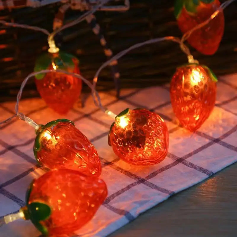 Strawberry Led String Lights Room Decor Indoor New Year Atmosphere Christmas Decoration Battery Lights Party Waterproof 090 Vue