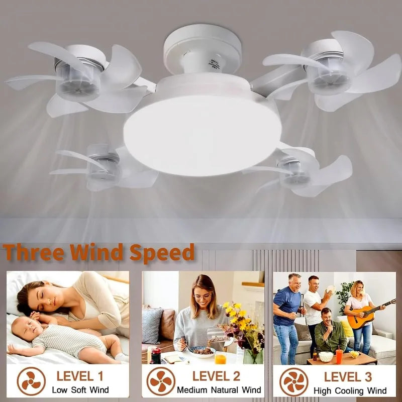E27 Socket Ceiling Fan 2-in-1 Silent LED Fan with Remote Control 3-Color 3-Speeds Adjustable Ceiling Fanlight for Home Bedroom Vue