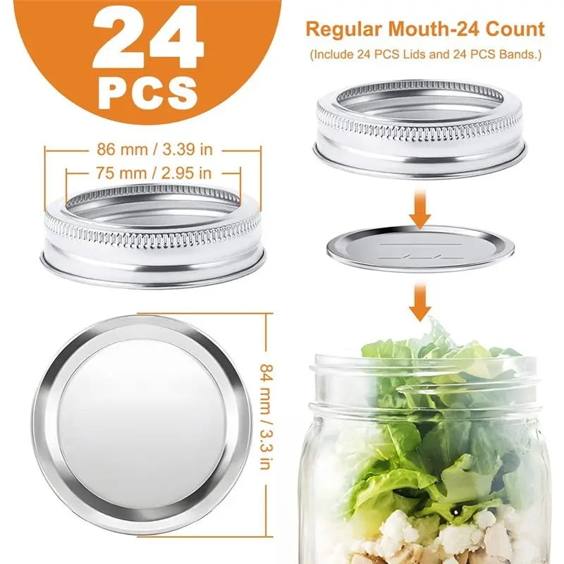 ABKW-Canning Lids And Rings(48 PCS), Reusable Leakproof Wide Mouth Masonjar Mason Jar Set Including Silicone Seal Lids Vue