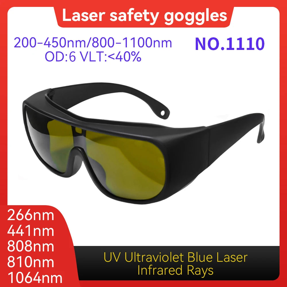 CE EN207 OD6+ 190-540nm Laser Eye Protection Anti-Scratch PC Laser Eyewear for Engraving Marking Industrial Laser Safety Goggle Vue Model 1110 OD6