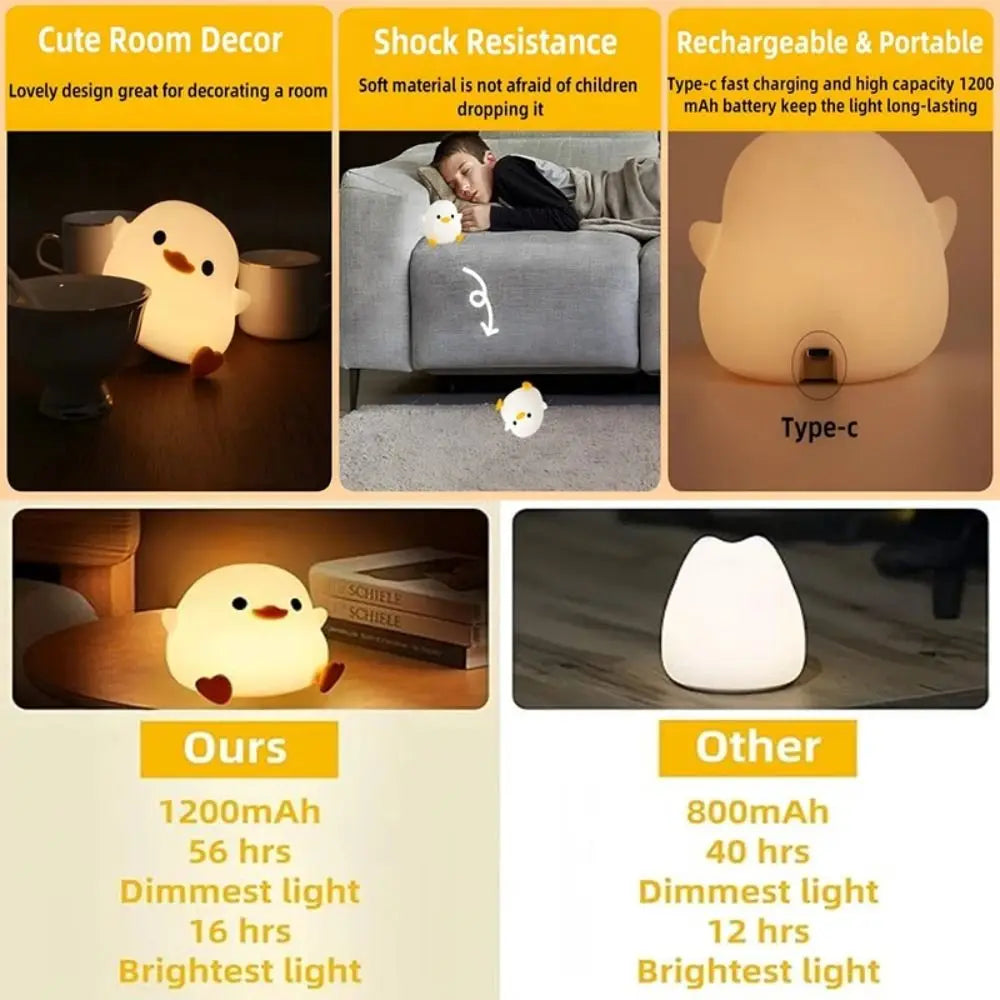 Nightlight LED Duck Pat Night Light Night Lamp Dimmable LED Duck Lamp Rechargeable Soft Indoor Sensor Lamp Baby Sleeping Vue