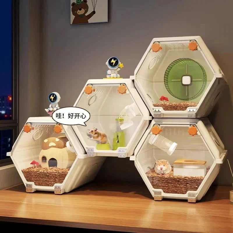 Acrylic Hamster Cage Luxury Villa Enclosure Transparent Pet Breeding Box Complete Set Home Small Animal Habitat Easy Clean Vue
