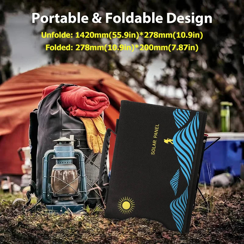 Folding Solar Panel Bag 60W 80W 100W Solar Power Bank with Fast Charge Via Dual USB+DC Output Waterproof for Outdoor Adventures Vue