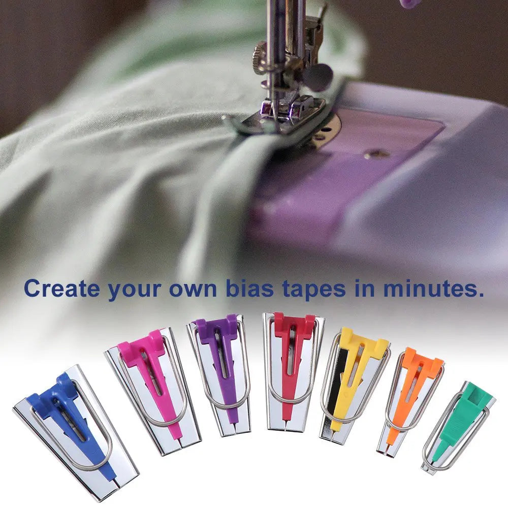 3/4/5/6/7Pcs 7 Sizes Bias Tape Maker Set Non-Slip Versatile Size Range Bias Binding Tape Making Tool with Edge Binding Roller Vue