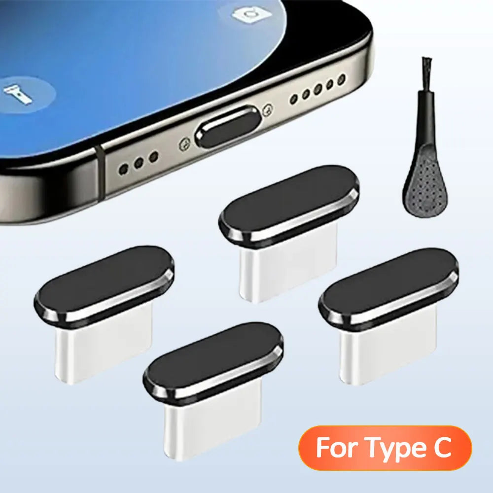 4Pcs USB C Dust Plug With Cleaning Brush Anti Dust USB-C Plug Cover Charging Port Cover Caps For iPhone15 16 Samsung Smart Phone Vue