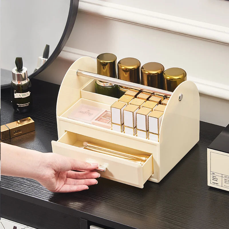 Large Capacity Desktop Cosmetic Organizer Multi-Functional Makeup Brushes Lipstick Storage with Detachable Partition and Handle Vue