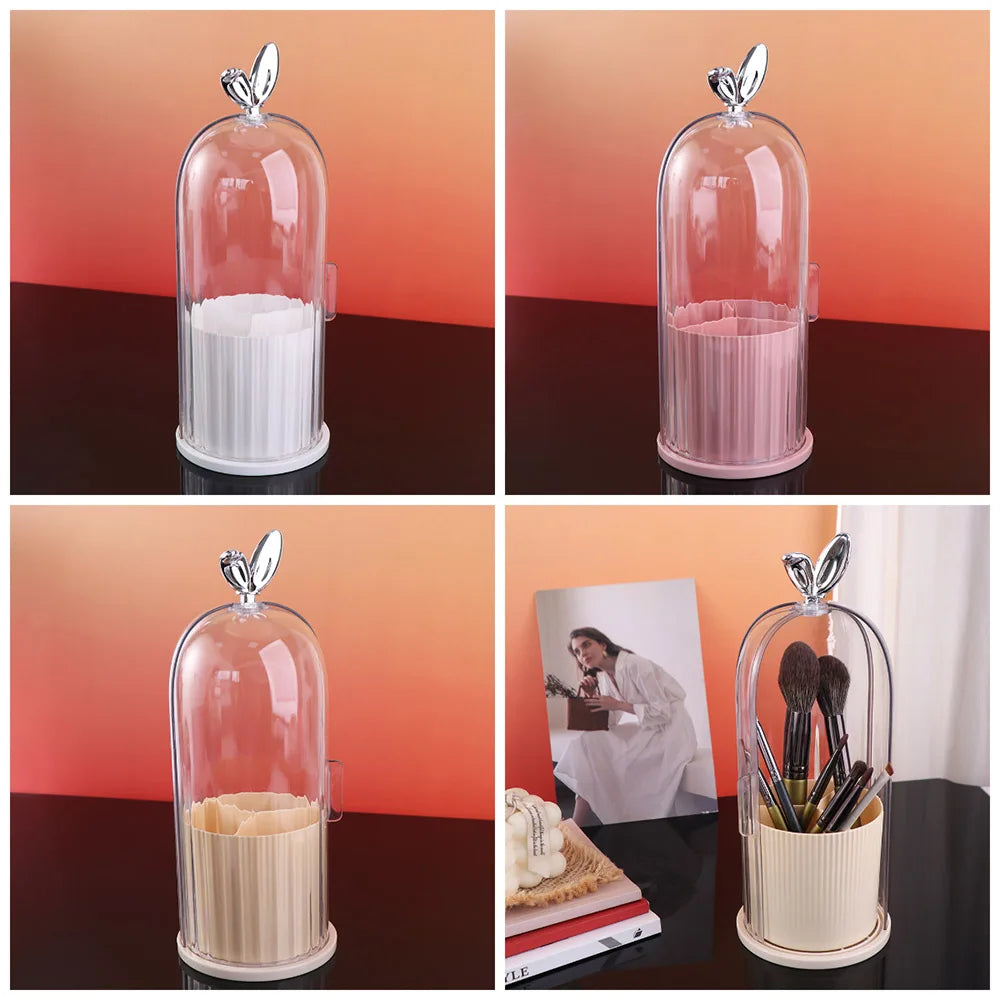 Dustproof Rotating Makeup Brush Holder Transparent Rotatable Pen Holder with Cover Space Saving Makeup Brush Storage Tube Vue