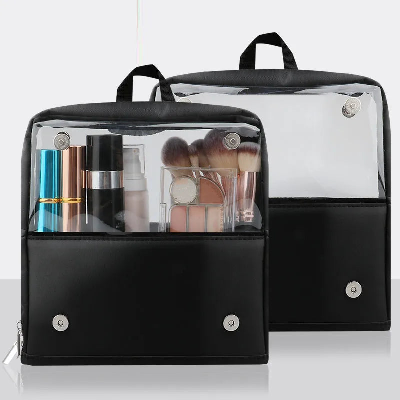 Stand-up Makeup Brushes Storage Bag Foldable Clear Makeup Brush Tools Organizer Large Capacity Cosmetic Tools Bag with Dividers Vue