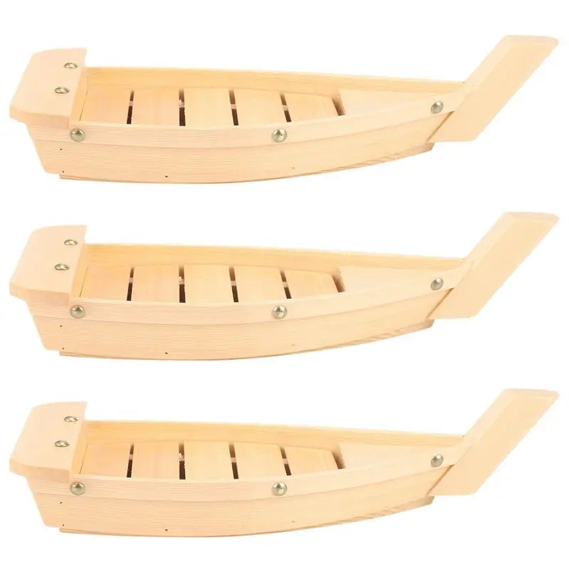 ABKW-3Pcs 42X17X7.5Cm Japanese Cuisine Sushi Boats Sushi Tools Wood Handmade Simple Ship Sashimi Cold Dishes Tableware Bar Vue Wood color
