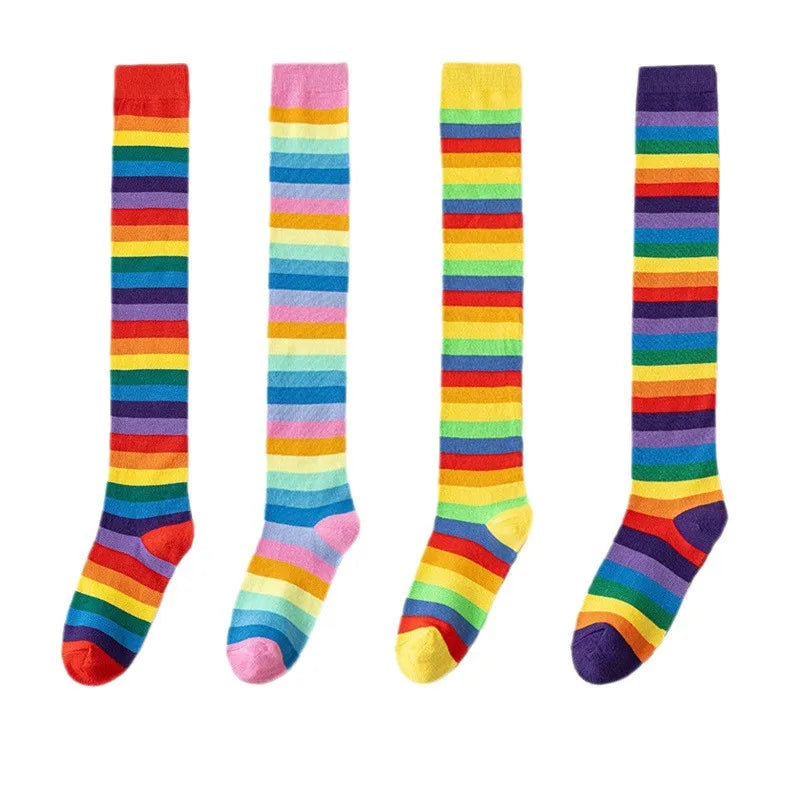 1-10Pairs Multicolor Stripe Over Knee Socks for Women Halloween Party Cosplay Performance Thigh High Long Leg Stockings Stretchy Vue