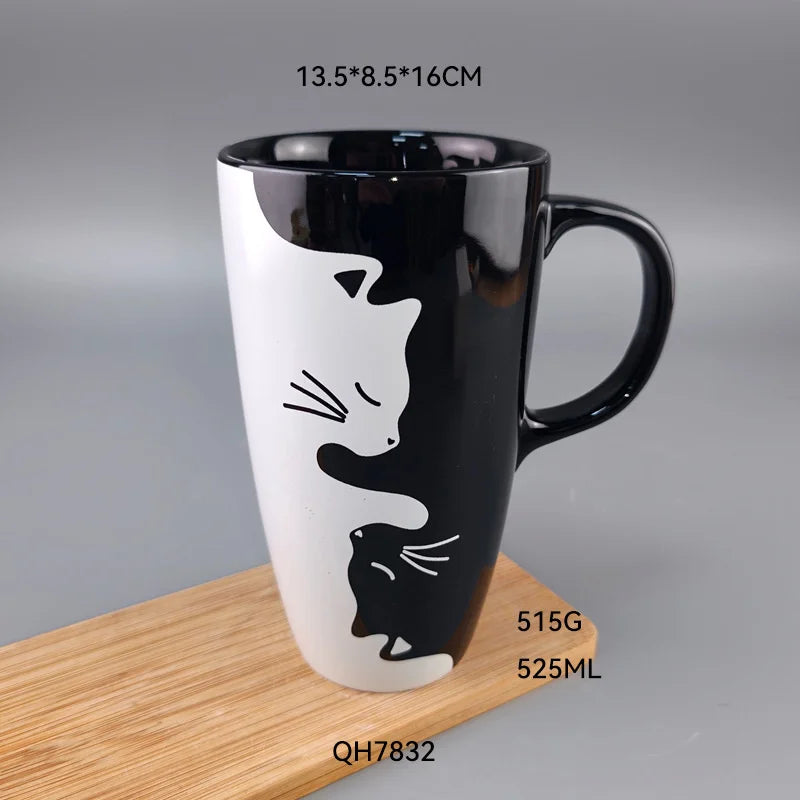 Ceramic Cat Large Capacity Mug Cute High Aesthetic Porcelain Coffee Cup For Home Office Desk Cat Lovers Gift For Women Teens Vue A1