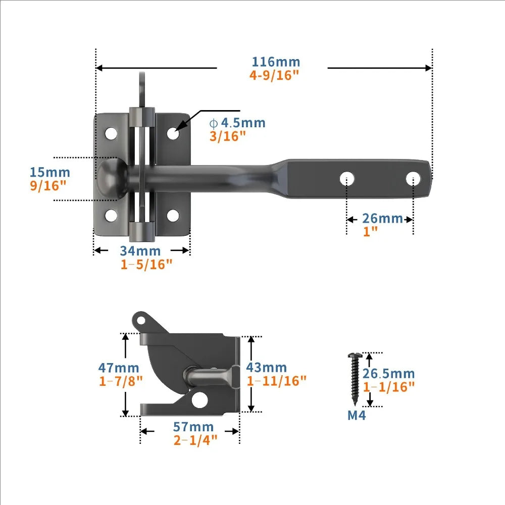 Carbon Steel Self-Locking Gate Lock Heavy Duty Automatic Gate Bolt Lock Multi-Functional Post Mounted Gravity Lever Locking Vue 116mm-4.57in