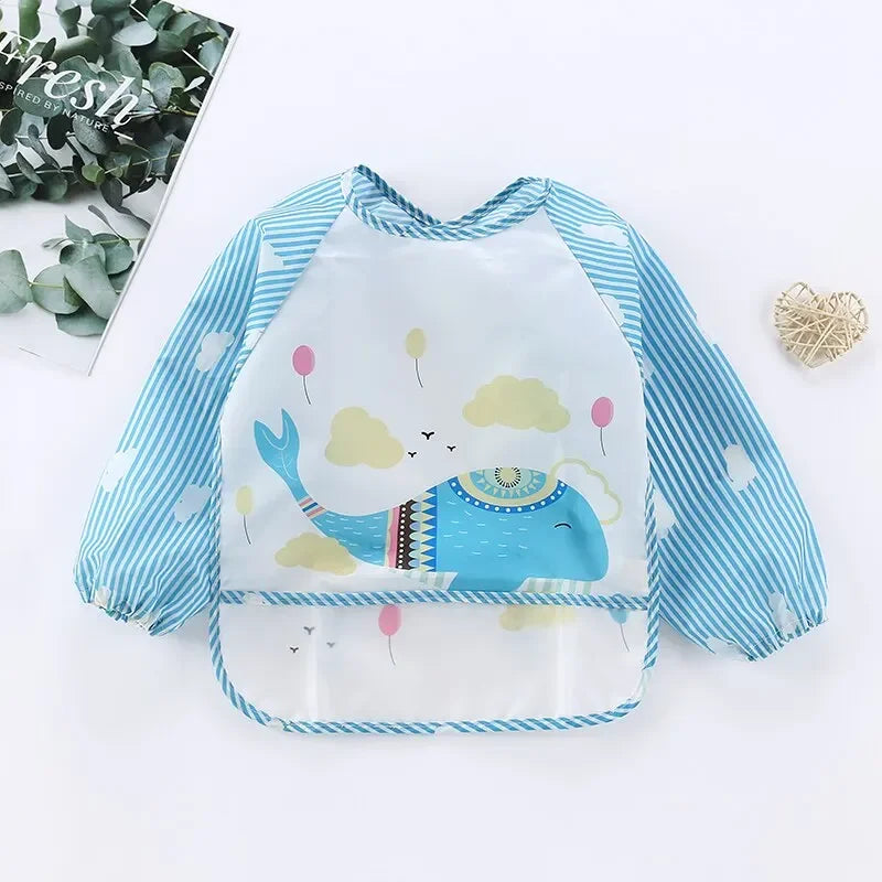 Baby Bib Burp Clothes Eating Smock Infant Toddler 1Pcs Baby Cartoon Long Sleeve Waterproof Art Apron Animal Smock Soft Vue B31 Whale 0-3Years old