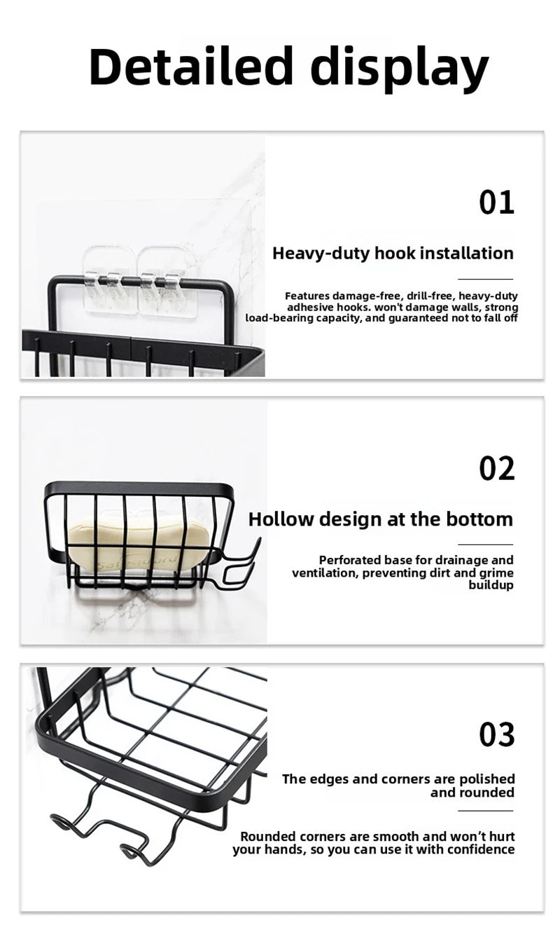 High Quality Soap Rack Wall Mounted Soap Holder Stainless Steel Soap Sponge Dish Bathroom Accessories Dishes Self Adhesive Vue