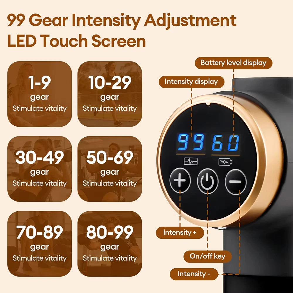 99 Level Electric Massage Gun Powerful Fascia Gun High-Frequency Vibration Body Massage Gun Arms Leg Muscle masajeador Vue
