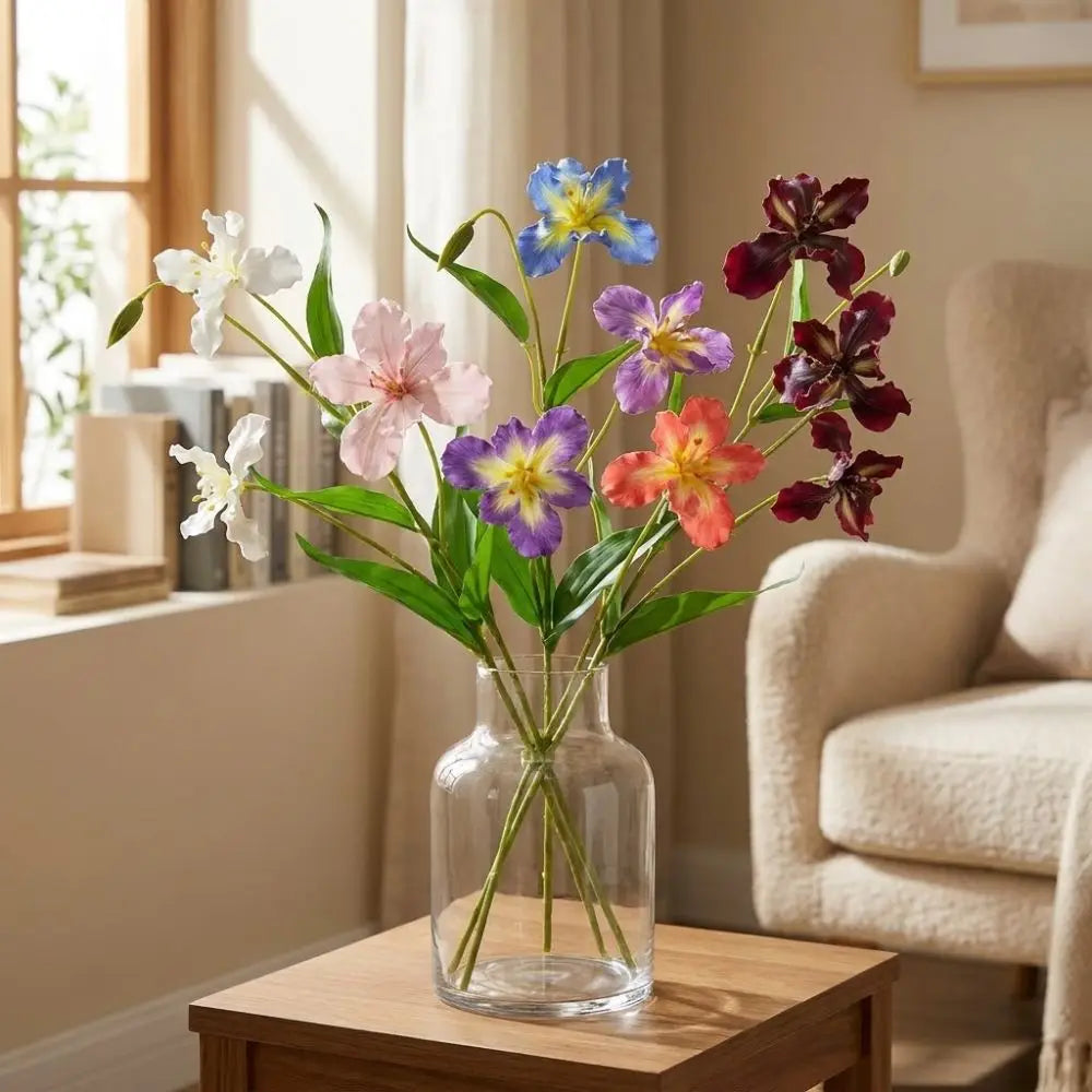 Long Branch Artificial Iris Flower Branch Realistic Handmade Simulation Silk Flowers Real Touch Wither Resistant Vue