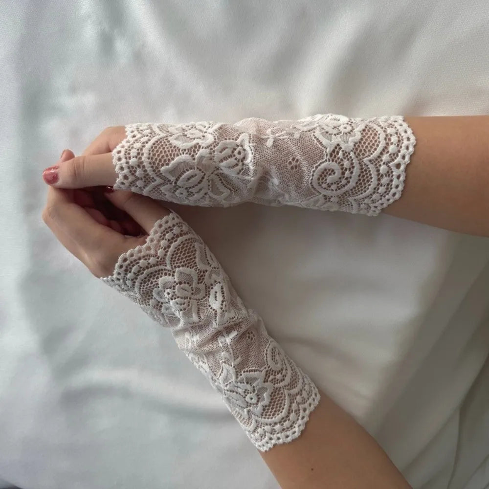 Embroidered Lace Detachable Fake Sleeves Hollow Out Mesh Cuff Sun