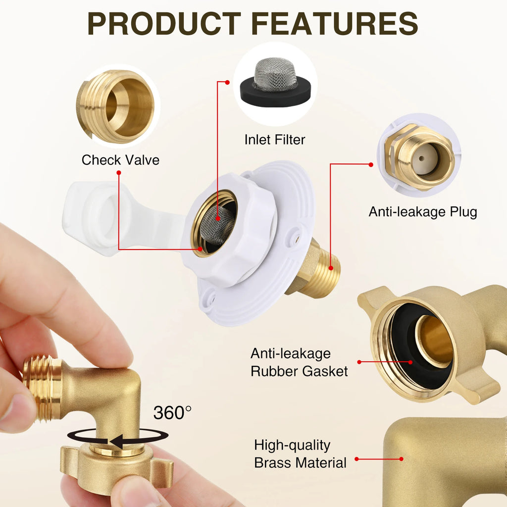Nilight RV City Water Inlet with Check Valve & 90 Degree Hose Elbow 1/2" NPT Male to 3/4" GHT Female City Water Fill Inlet Flange Connection Fittings Connector Replacement for RV Camper Trailer Marine Vue